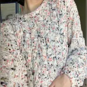 Jessica Simpson Cream Speckled Chunky Cable Knit Chenille Sweater Sz: L